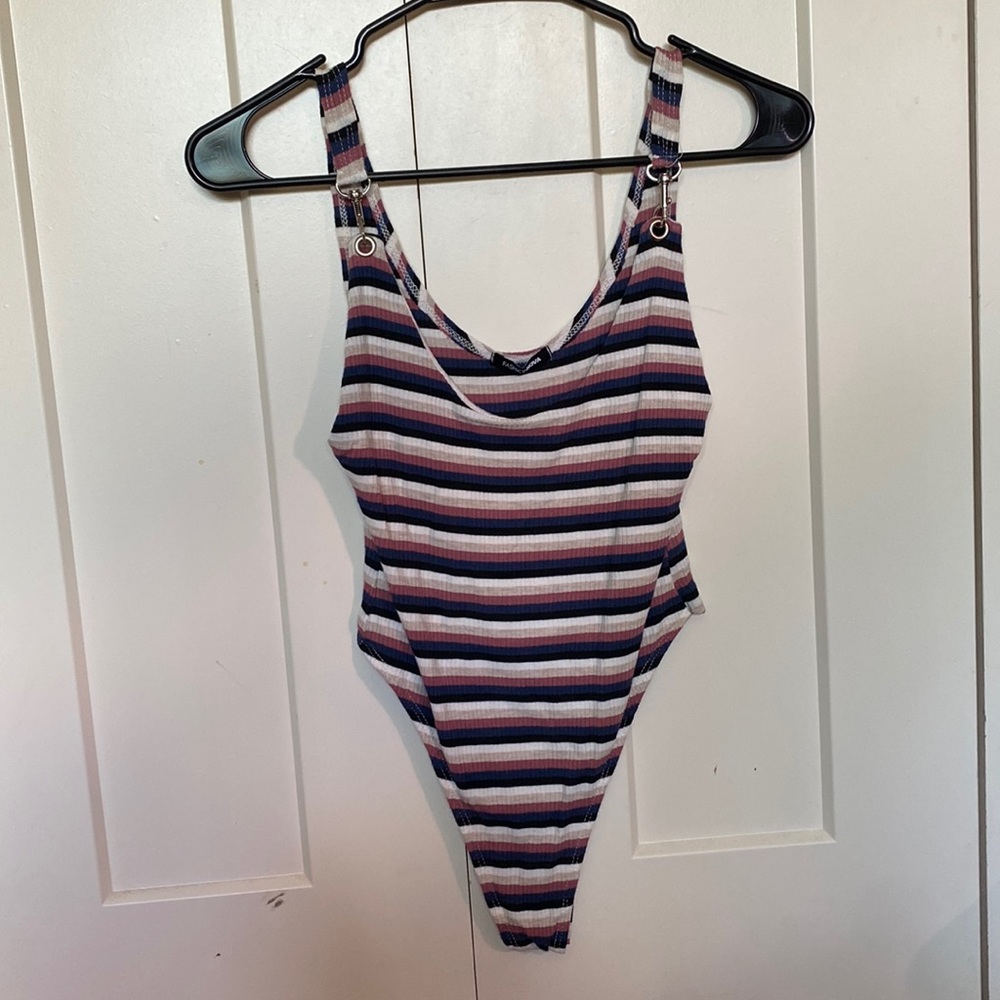 Striped bodysuit with clips